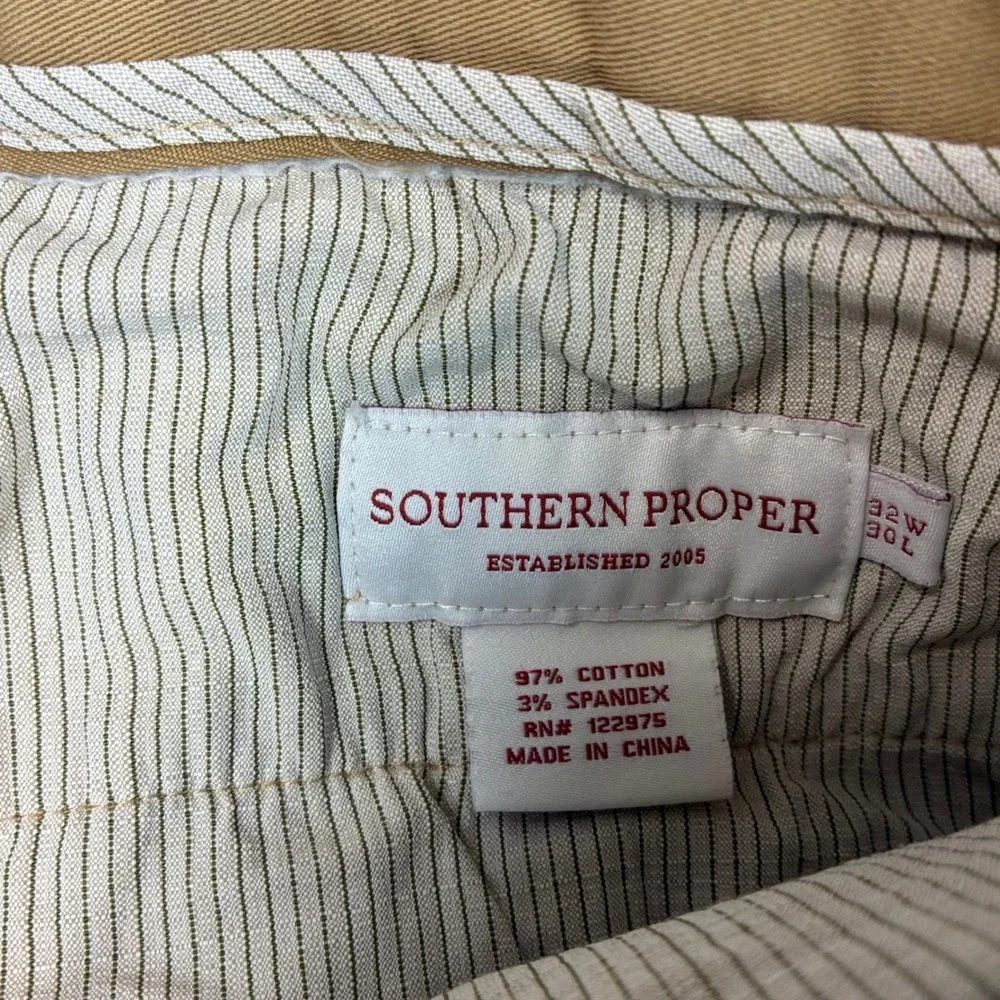 VTG Southern Proper Mens 32x30 Khaki Chino Pants Tan Stretch Cotton Flat Front